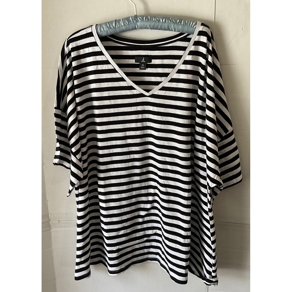 Jason Wu Womens 4X Black White Striped V-Neck Cotton Slub T-Shirt A397011